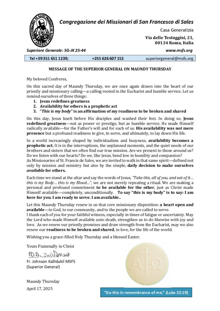 thumbnail of Message of the Superior General on Maundy Thursday